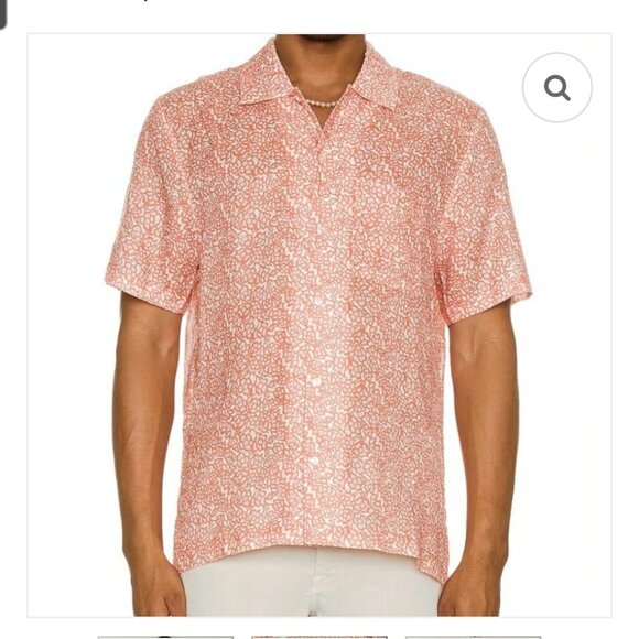 Solid & Striped The Cabana Button Shirt 100% Linen Men"s SZ Large Floral Salmon - Picture 1 of 12